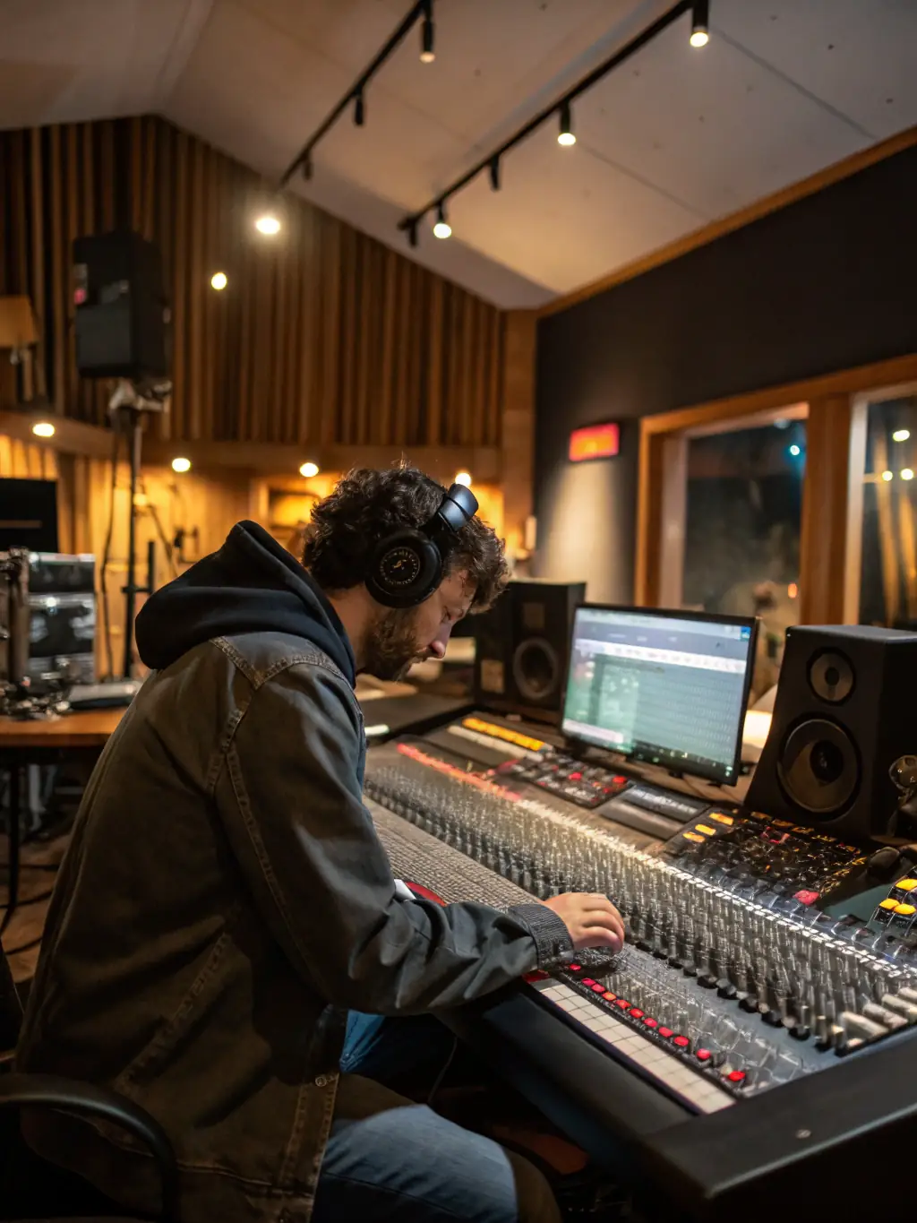 An image of a recording session in a 2117-supported studio, featuring musicians and sound engineers working together to produce high-quality recordings.