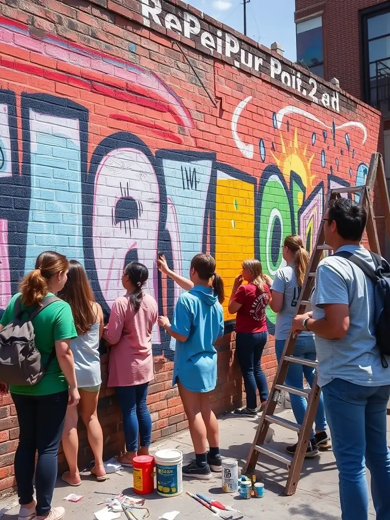 A community event with people participating in an art project, highlighting 2117's inclusive artistic projects.